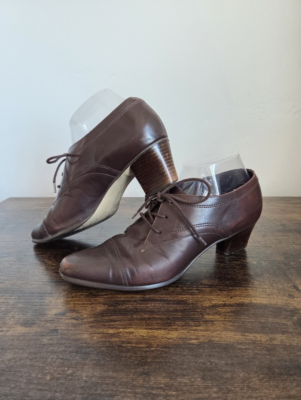 Brown Leather Ankle Boots Lace Up Heels Vintage Edwardian Classic Retro Lilly 9